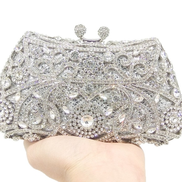 Handbags - Sparkling Silver Crystal Clutch Evening Bag